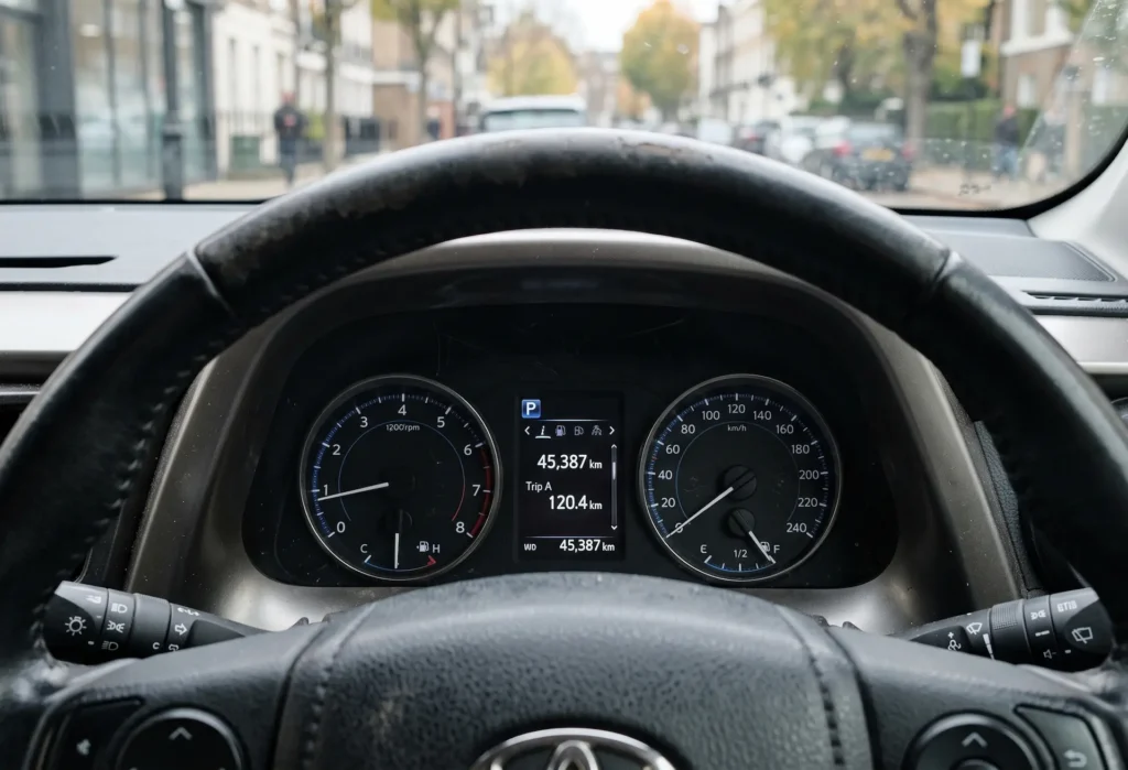 Kilometraje de un auto usado durante revisión vehicular